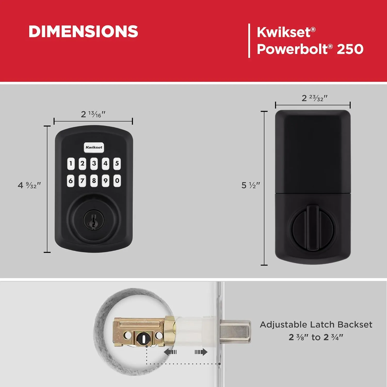 Kwikset Powerbolt 250 10-Button Keypad Matte Black Transitional Electronic Deadbolt Door Lock, Featuring Convenient keyless Entry, Customizable User Codes and auto Locking