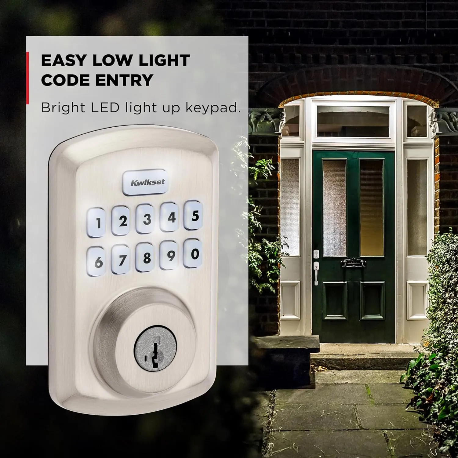 Kwikset Powerbolt 250 10-Button Keypad Satin Nickel Transitional Electronic Deadbolt Door Lock, Featuring Convenient keyless Entry, Customizable User Codes and auto Locking