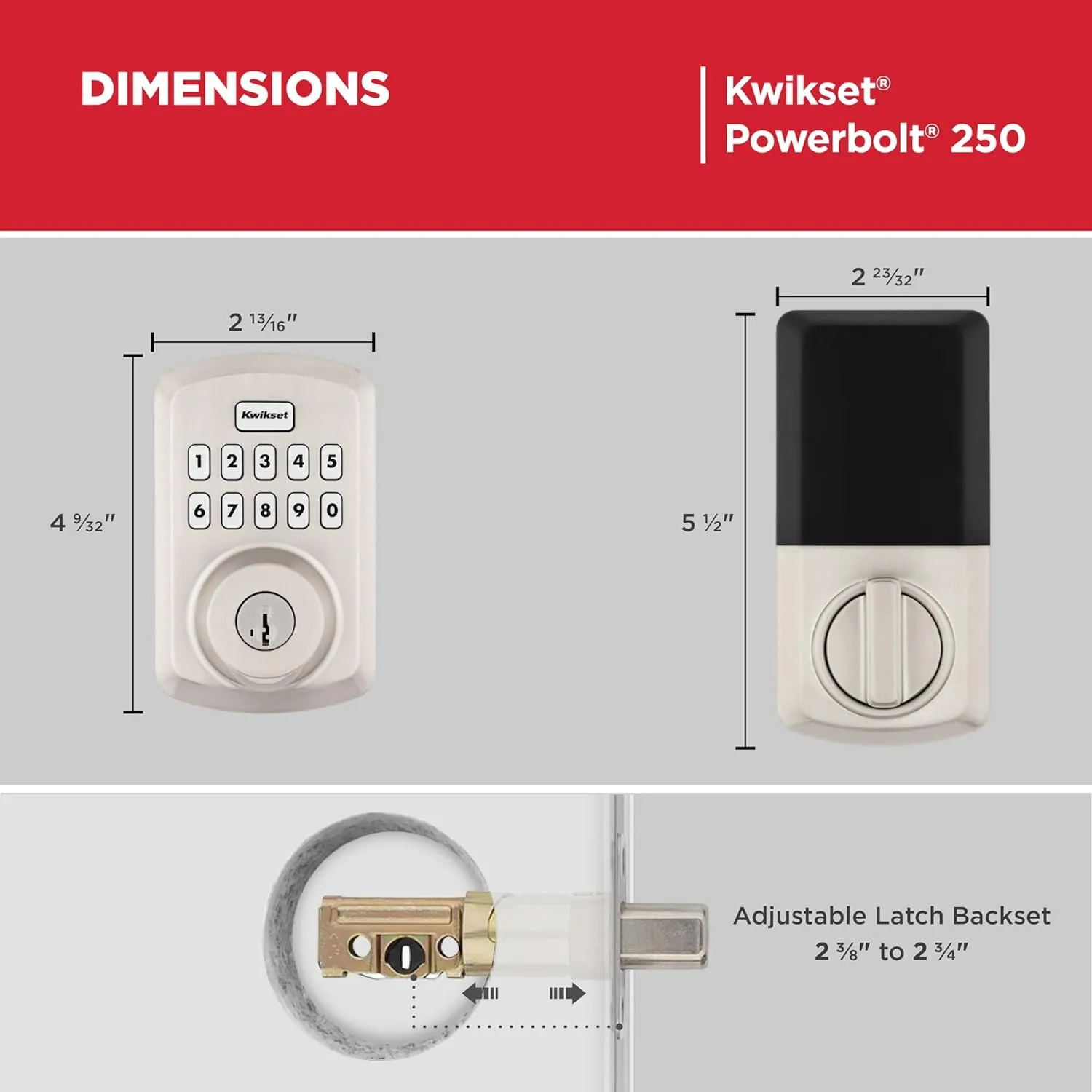 Kwikset Powerbolt 250 10-Button Keypad Satin Nickel Transitional Electronic Deadbolt Door Lock, Featuring Convenient keyless Entry, Customizable User Codes and auto Locking