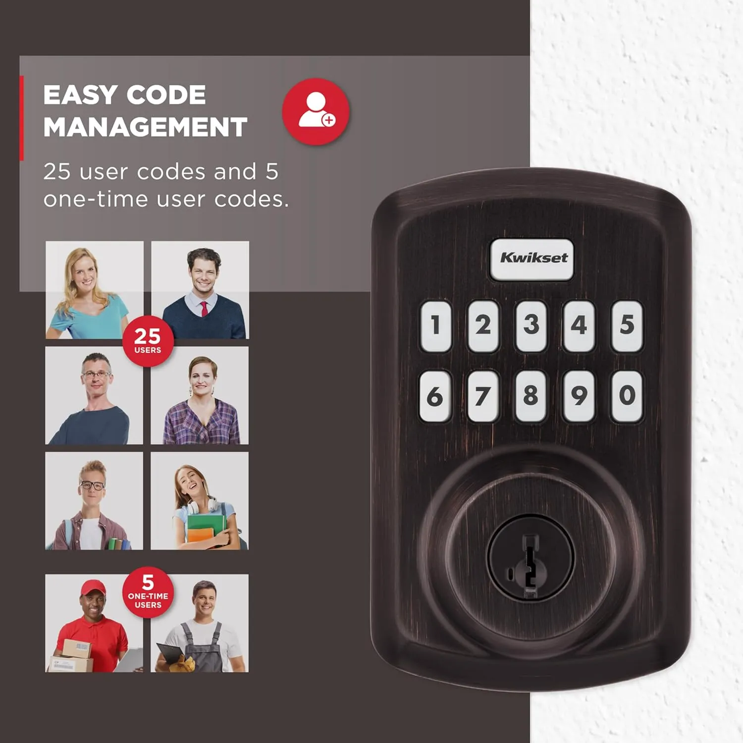 Kwikset Powerbolt 250 10-Button Keypad Venetian Bronze Transitional Electronic Deadbolt Door Lock, Featuring Convenient Keyless Entry, Customizable User Codes and Auto Locking