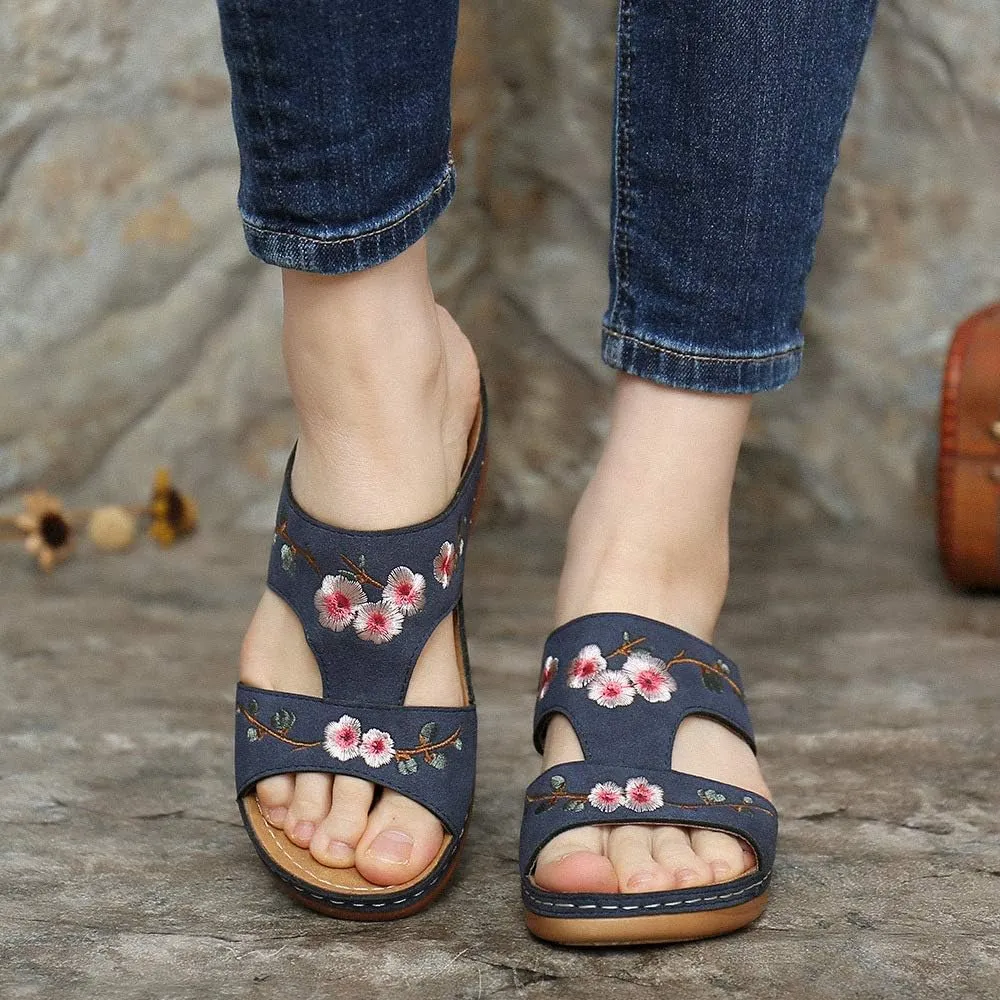 Ladmiple Orthopedic Sandals For Women Plantar Fasciitis Arch Heel Support Fashion Comfortable Slip On Orthotic Slides
