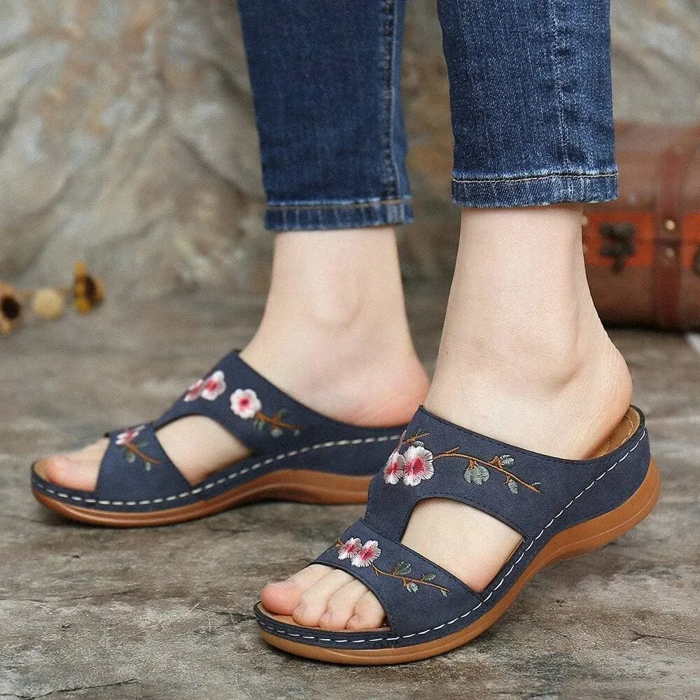 Ladmiple Orthopedic Sandals For Women Plantar Fasciitis Arch Heel Support Fashion Comfortable Slip On Orthotic Slides