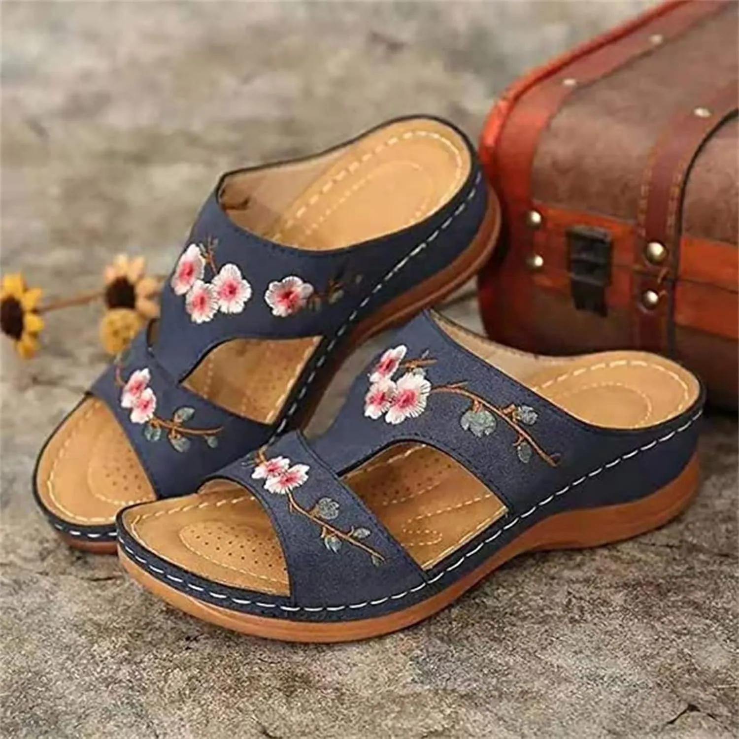 Ladmiple Orthopedic Sandals For Women Plantar Fasciitis Arch Heel Support Fashion Comfortable Slip On Orthotic Slides