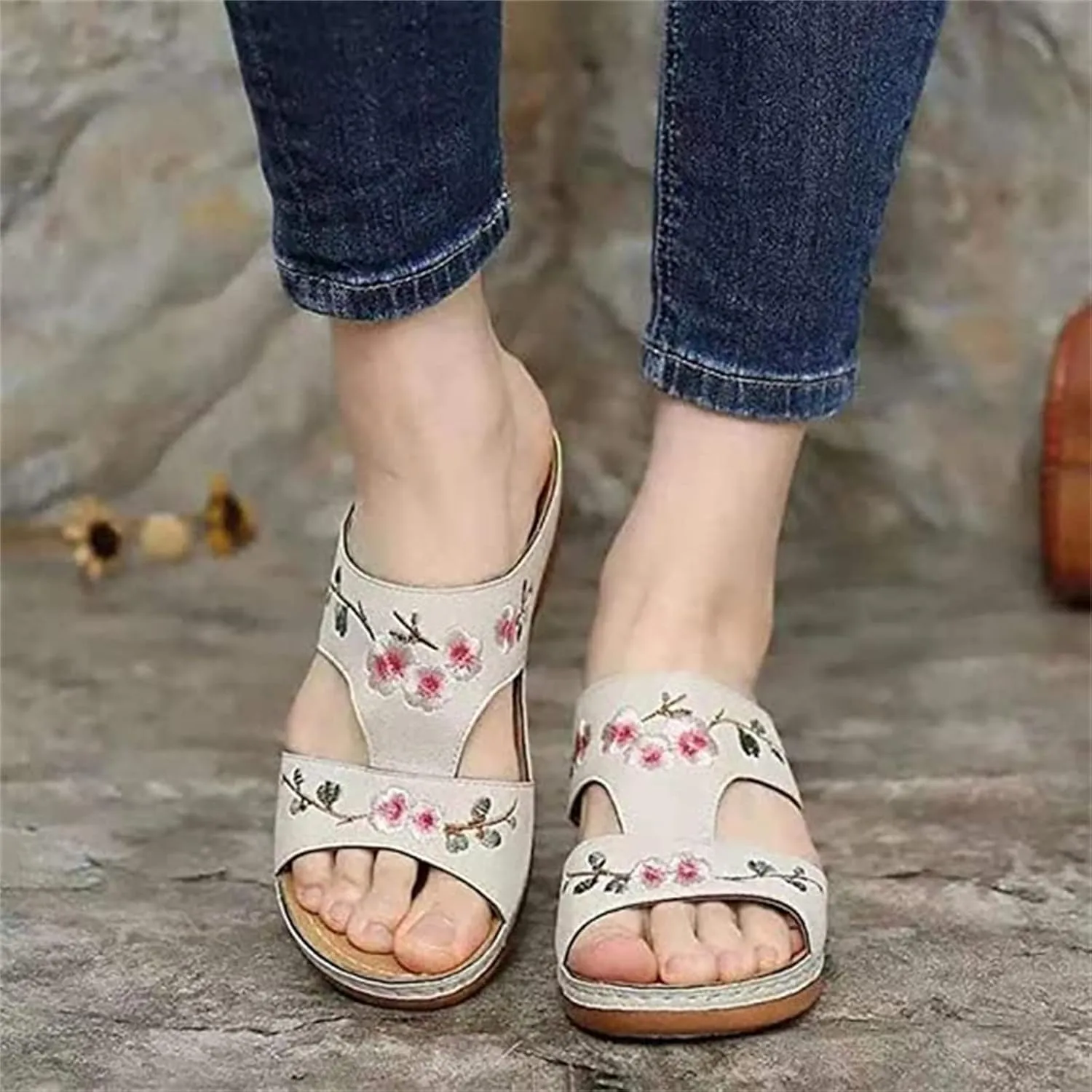 Ladmiple Orthopedic Sandals For Women Wide Width Orthotic Slides Comfort Dressy Summer Walking Flip Flops with Arch Support