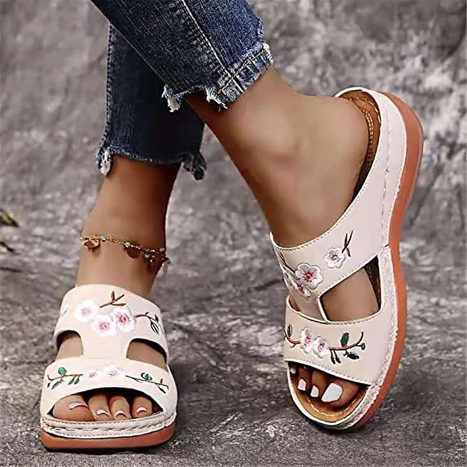 Ladmiple Orthopedic Sandals For Women Wide Width Orthotic Slides Comfort Dressy Summer Walking Flip Flops with Arch Support