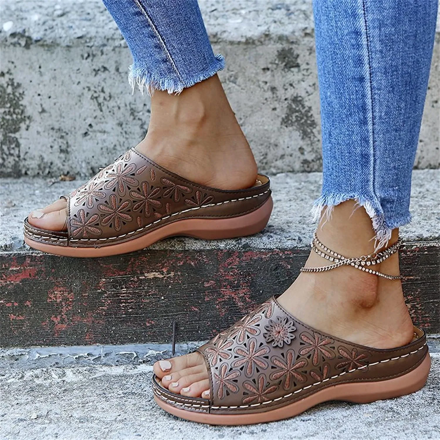 Ladmiple Orthotic Sandals For Women Wide Width Walking Slippers with Arch Support Dressy Summer Slip On Orthopedic Flip Flops