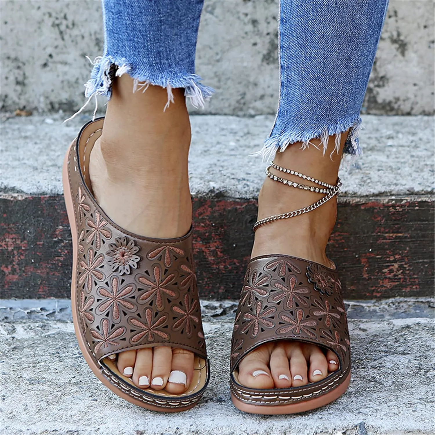Ladmiple Orthotic Sandals For Women Wide Width Walking Slippers with Arch Support Dressy Summer Slip On Orthopedic Flip Flops