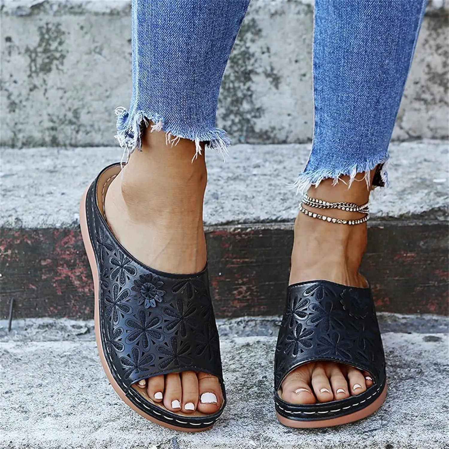 Ladmiple Orthotic Sandals For Women Wide Width Walking Slippers with Arch Support Dressy Summer Slip On Orthopedic Flip Flops