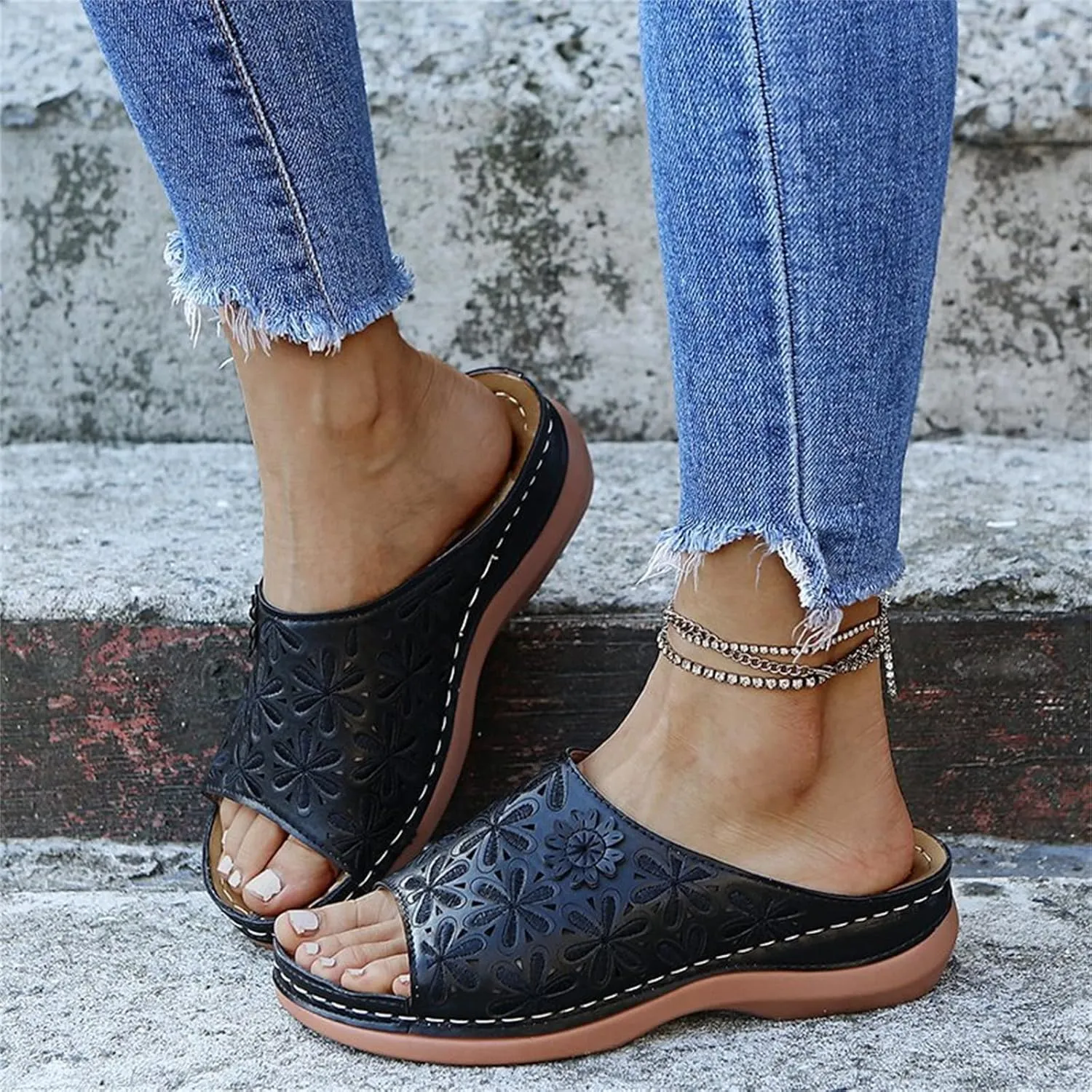 Ladmiple Orthotic Sandals For Women Wide Width Walking Slippers with Arch Support Dressy Summer Slip On Orthopedic Flip Flops