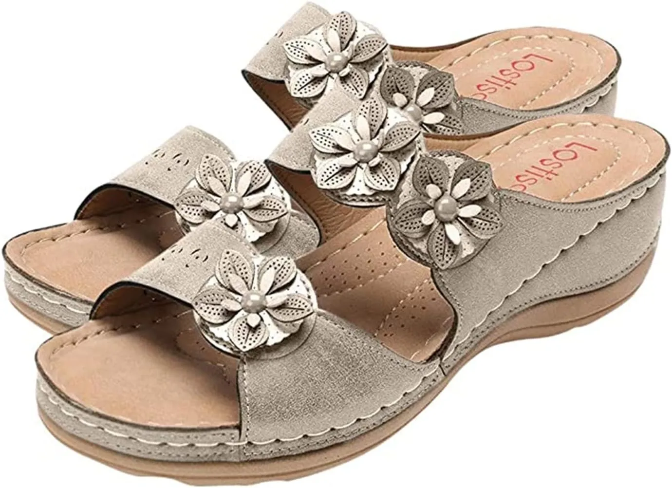 Ladmiple Sandals for Women Casual Summer Flower Comfortable Orthopedic Sandals Arch Support Slippers Roman Flat Shoes