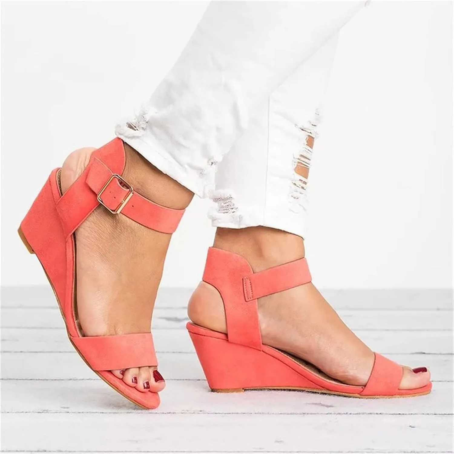 Ladmiple Sandals for Women Platform, Flat Wedge Ankle Buckle Sandals Summer Beach Sandals Open Toe Espadrille Platform