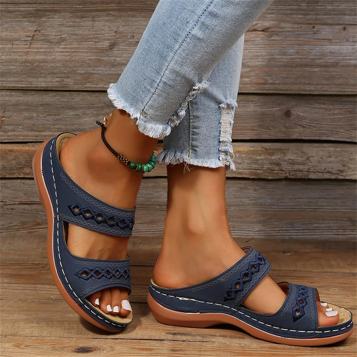 Ladmiple Sandals Women Beach Cute Orthotic Slides Comfortable Dressy Summer Walking Orthopedic Flip Flops with Arch Support