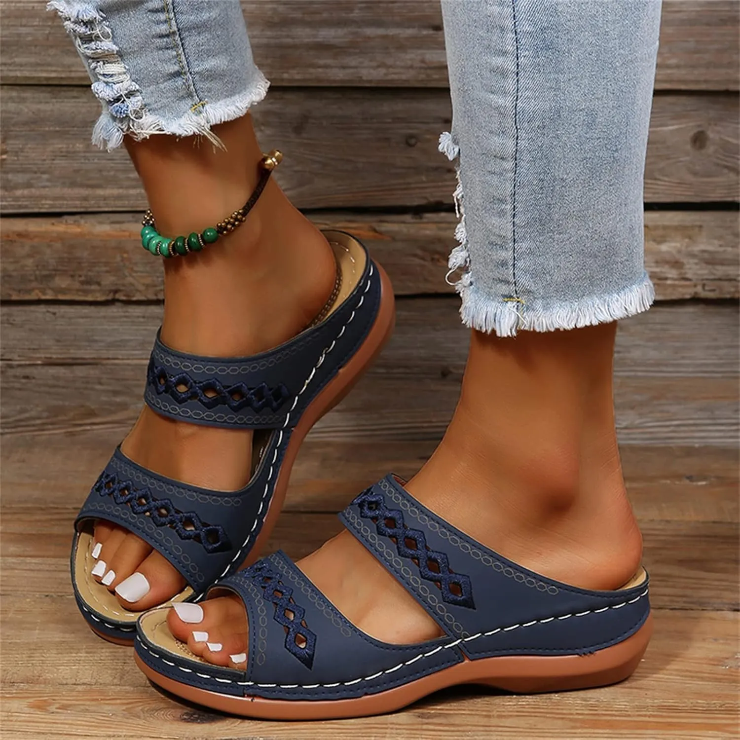 Ladmiple Sandals Women Beach Cute Orthotic Slides Comfortable Dressy Summer Walking Orthopedic Flip Flops with Arch Support