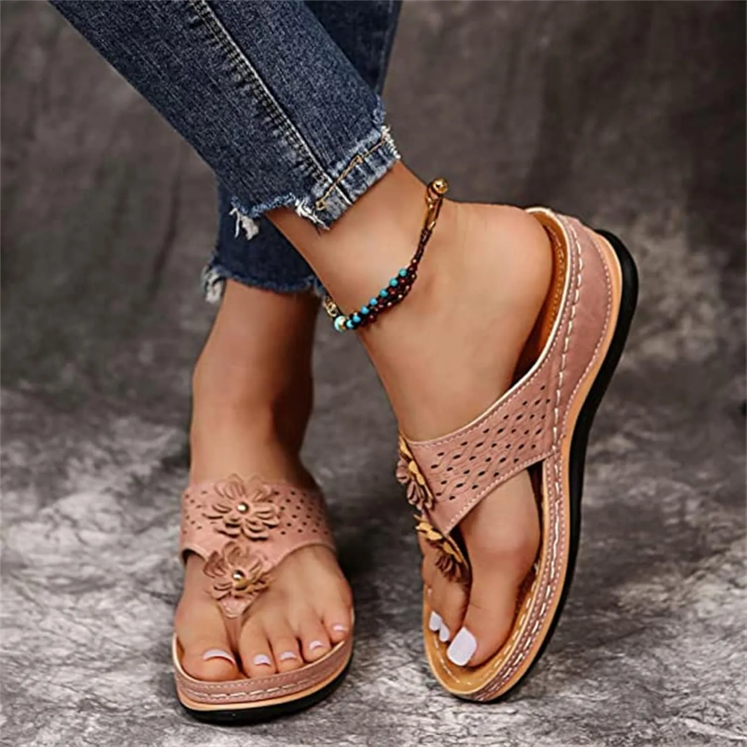 Ladmiple Sandals Women Comfortable Dressy Slip On Flat Sandals Fashion Orthotic Slides With Plantar Fasciitis Arch Support