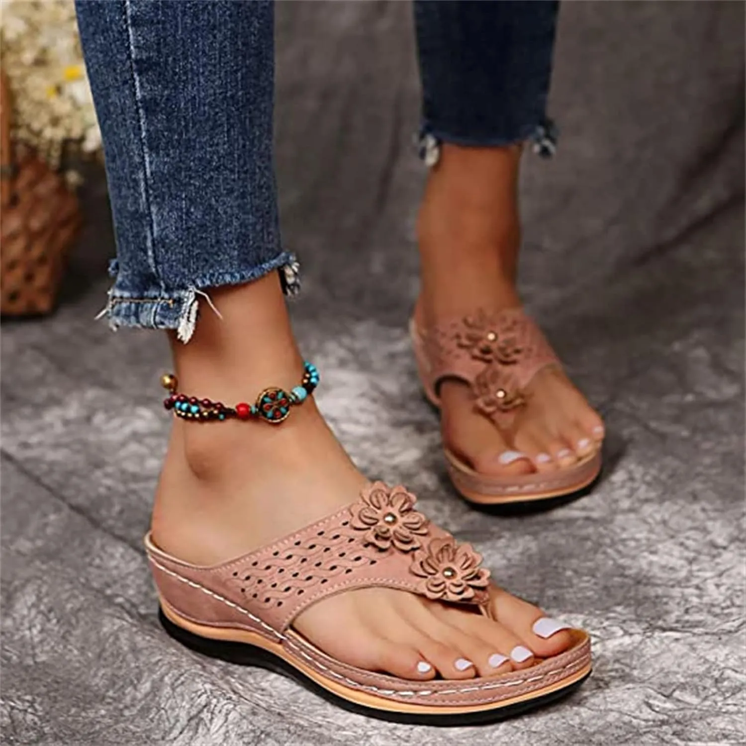 Ladmiple Sandals Women Comfortable Dressy Slip On Flat Sandals Fashion Orthotic Slides With Plantar Fasciitis Arch Support