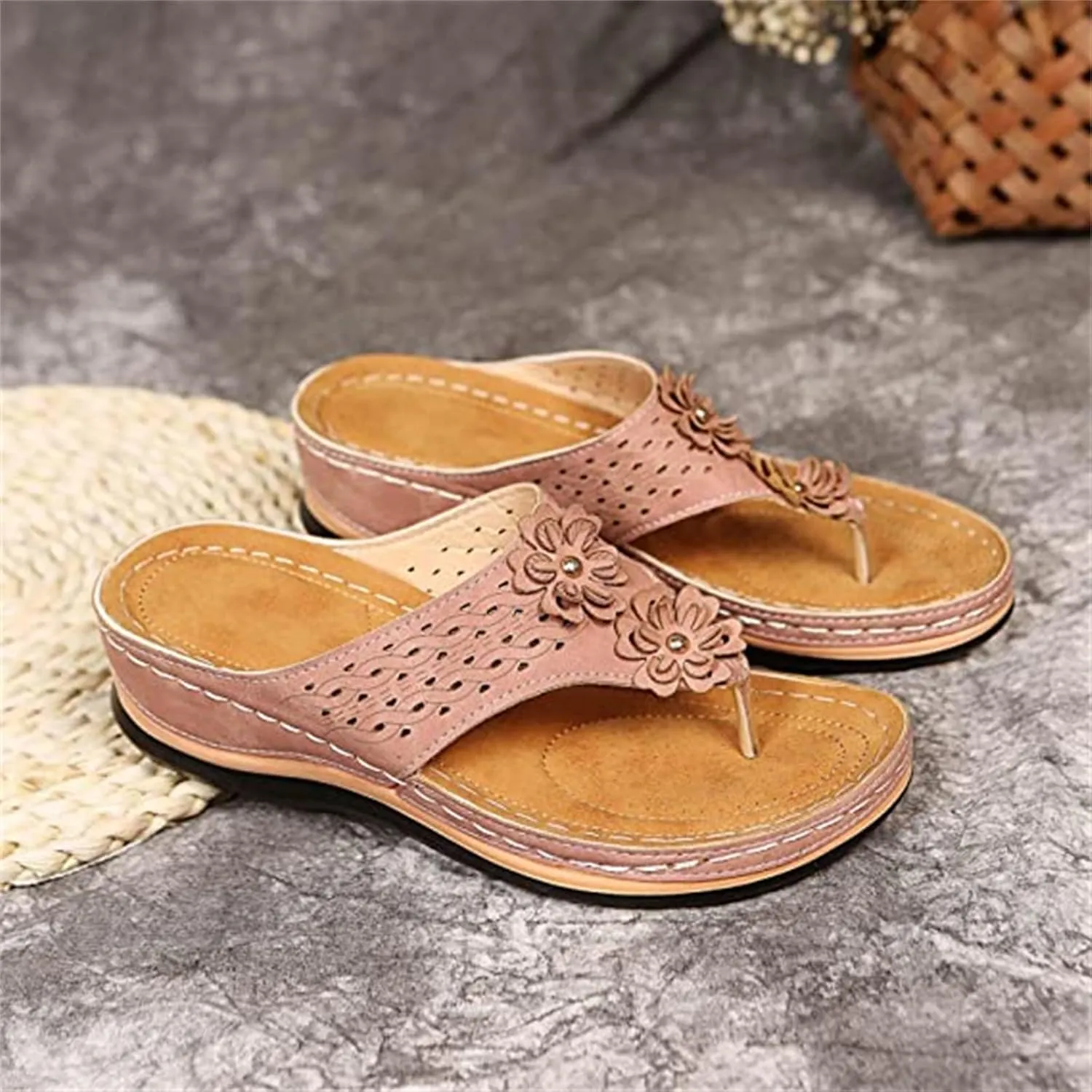 Ladmiple Sandals Women Comfortable Dressy Slip On Flat Sandals Fashion Orthotic Slides With Plantar Fasciitis Arch Support