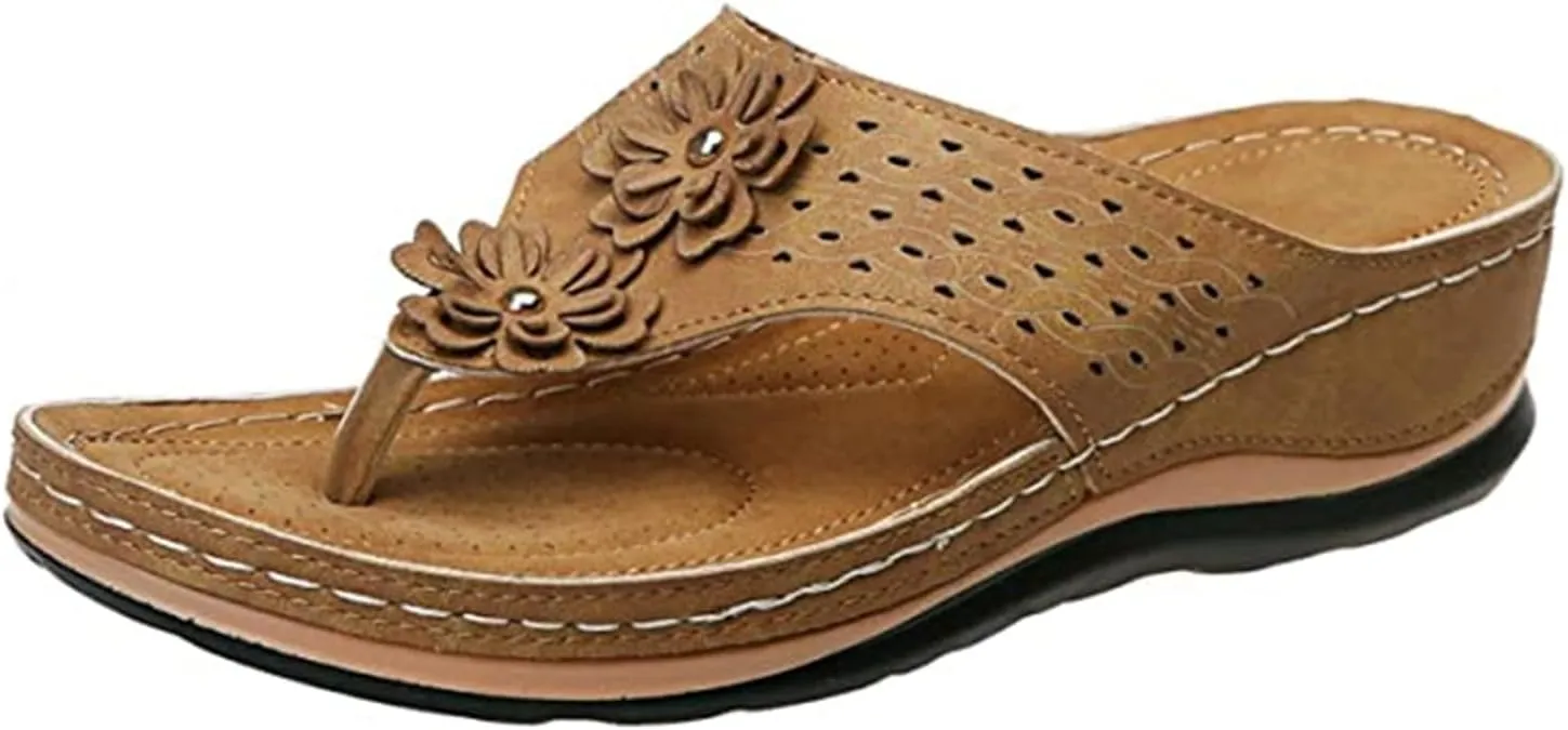 Ladmiple Sandals Women Comfortable Dressy Slip On Flat Sandals Fashion Orthotic Slides With Plantar Fasciitis Arch Support