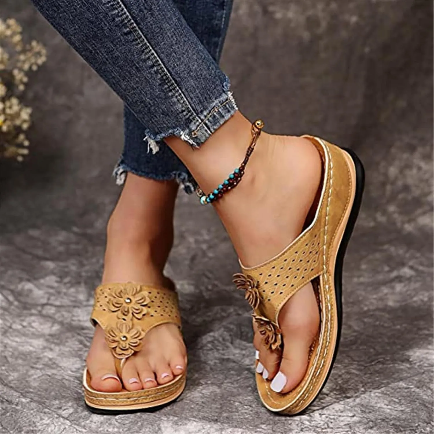 Ladmiple Sandals Women Comfortable Dressy Slip On Flat Sandals Fashion Orthotic Slides With Plantar Fasciitis Arch Support