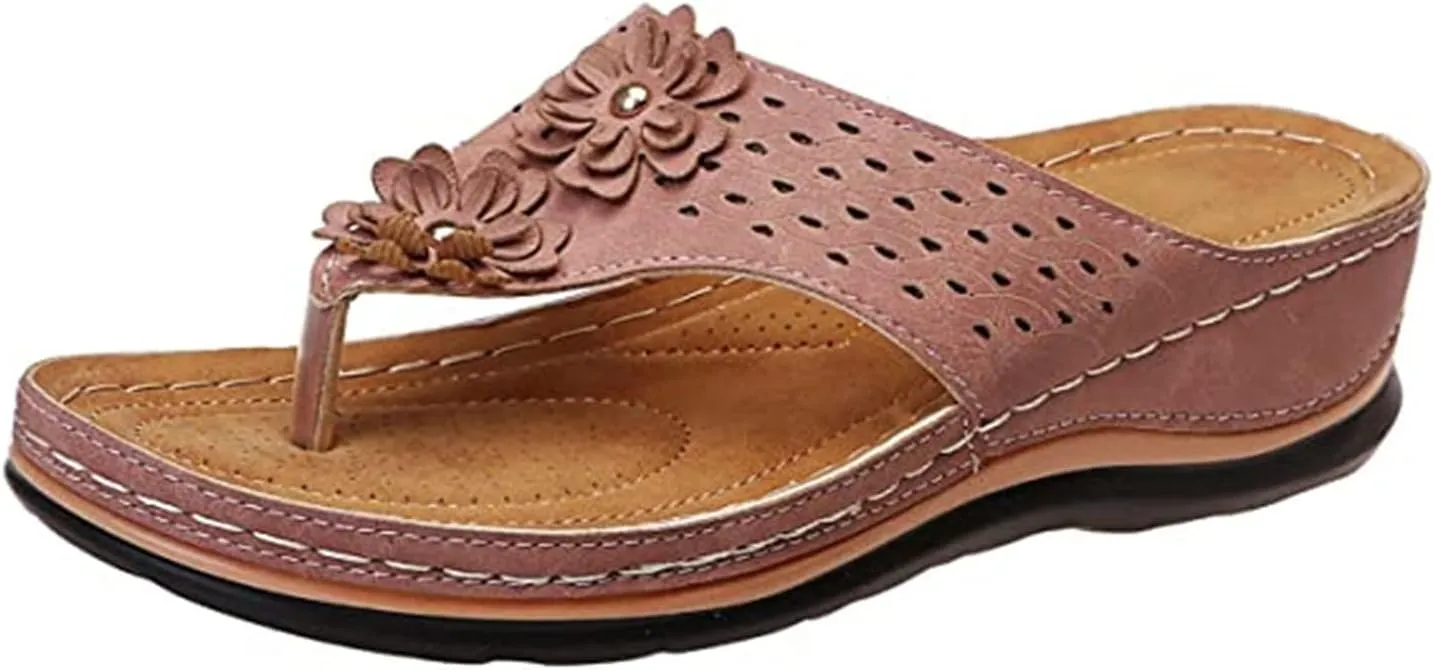 Ladmiple Sandals Women Comfortable Dressy Slip On Flat Sandals Fashion Orthotic Slides With Plantar Fasciitis Arch Support