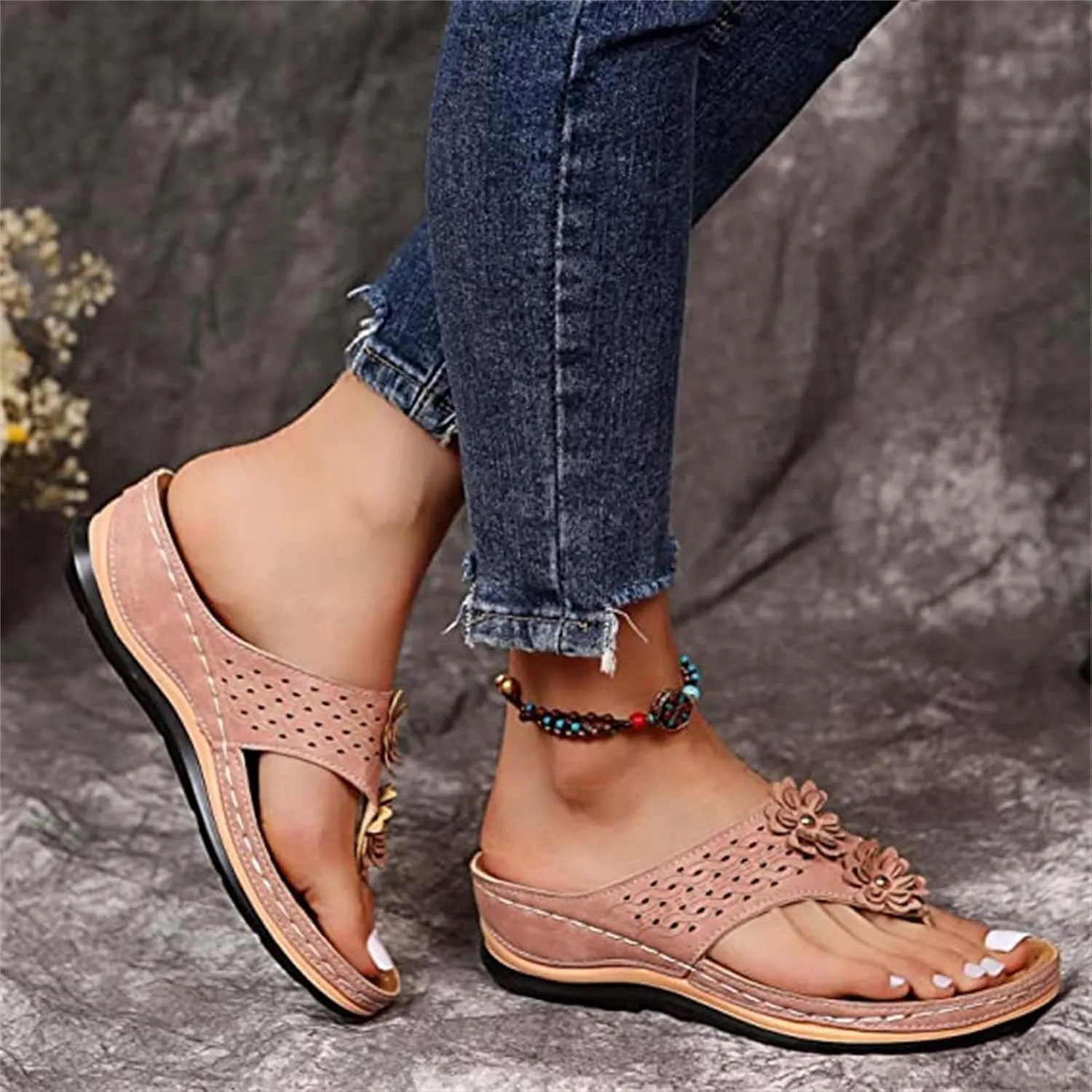 Ladmiple Sandals Women Comfortable Dressy Slip On Flat Sandals Fashion Orthotic Slides With Plantar Fasciitis Arch Support