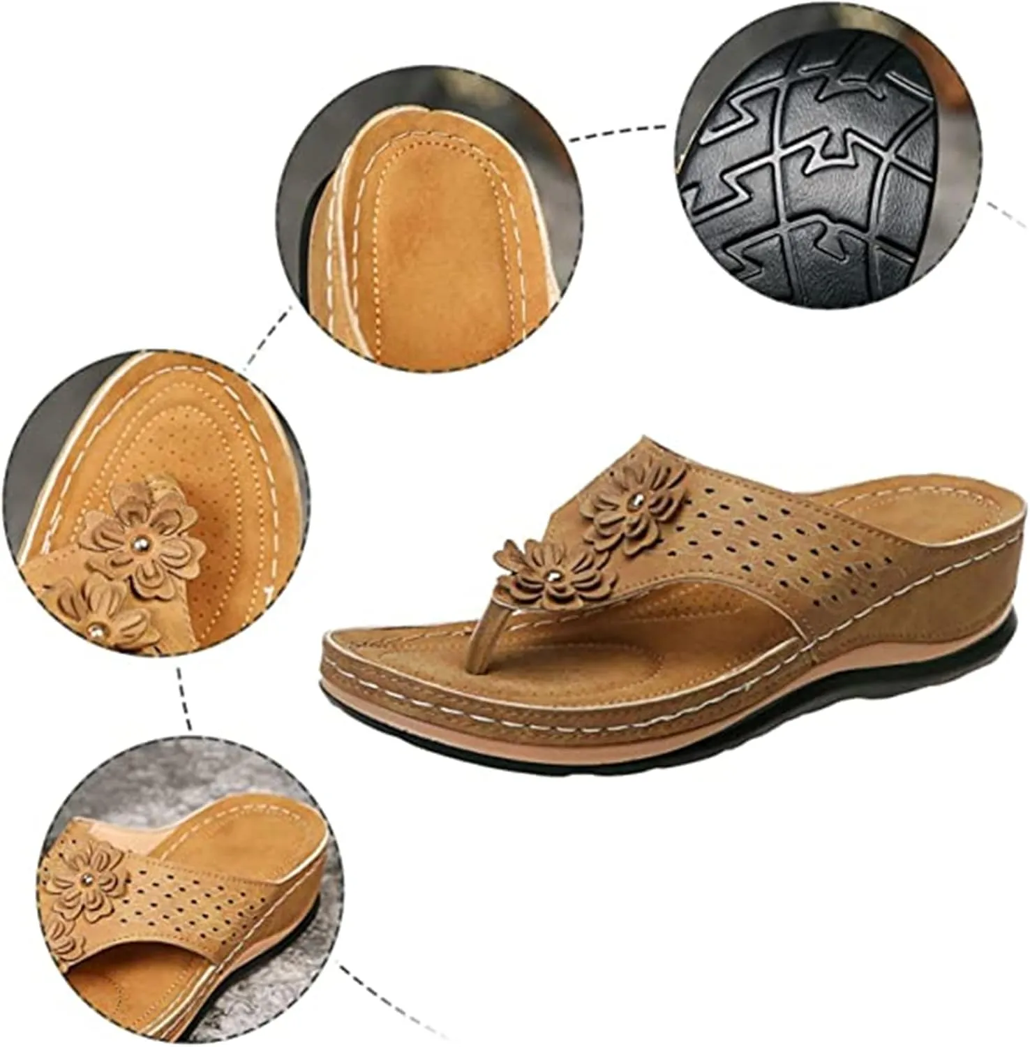 Ladmiple Sandals Women Comfortable Dressy Slip On Flat Sandals Fashion Orthotic Slides With Plantar Fasciitis Arch Support