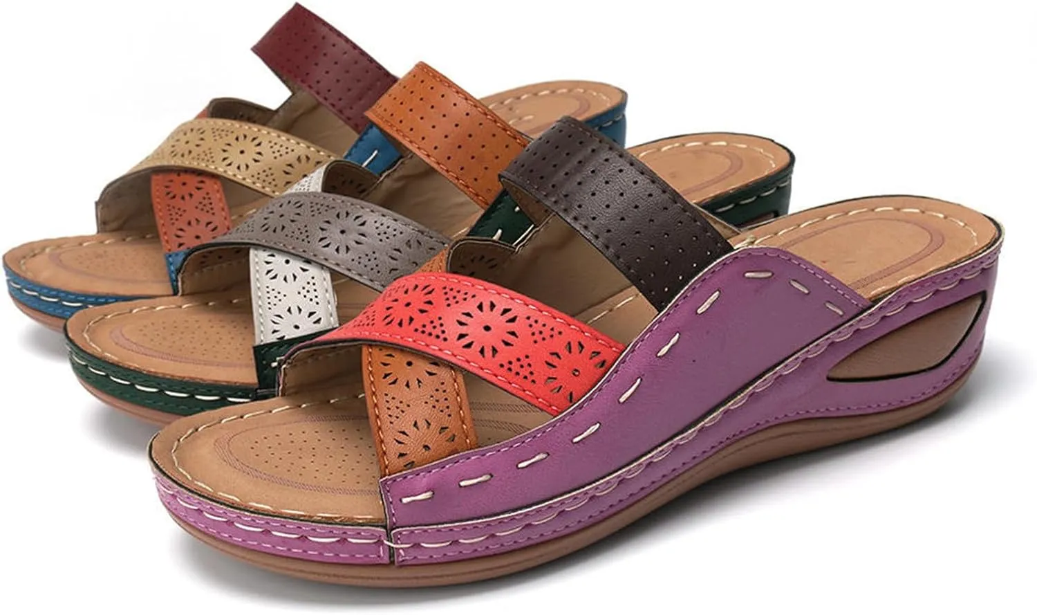 Ladmiple Sandals Women Comfortable Walking Fashion Orthotic Slides Athletic Sandals Slip On Slippers With Arch Support