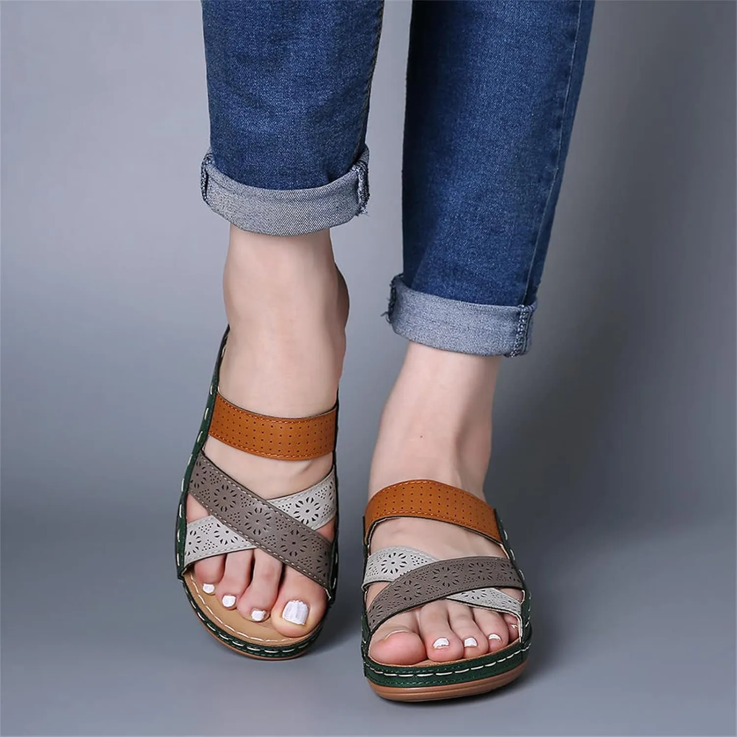 Ladmiple Sandals Women Comfortable Walking Fashion Orthotic Slides Athletic Sandals Slip On Slippers With Arch Support