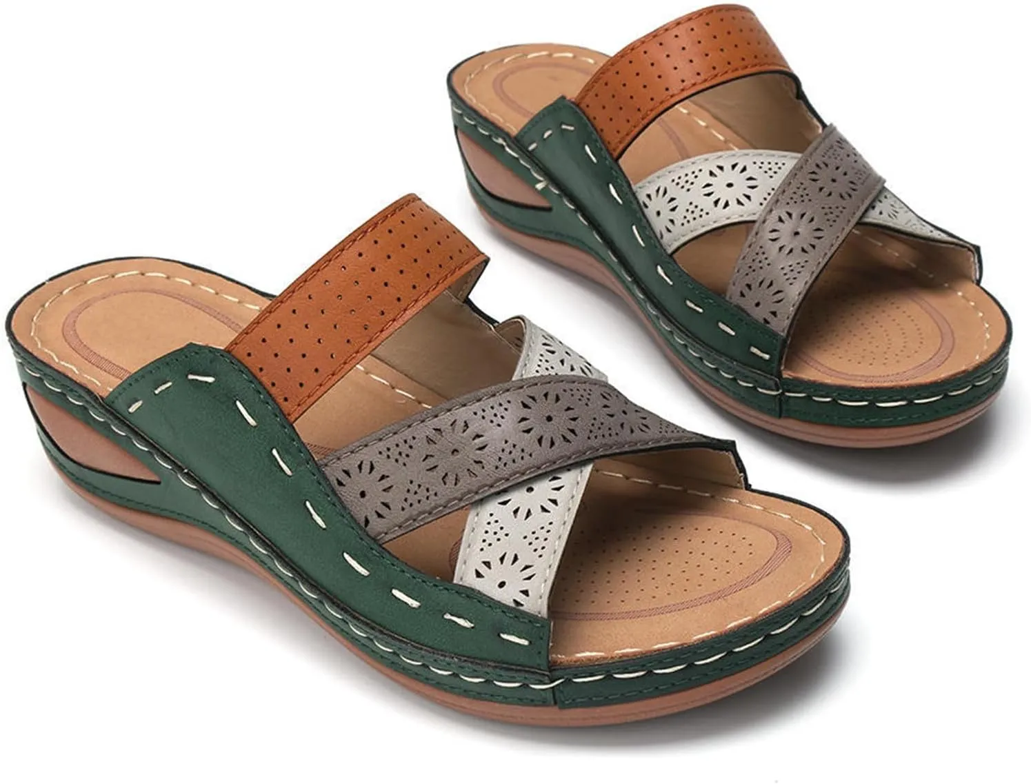 Ladmiple Sandals Women Comfortable Walking Fashion Orthotic Slides Athletic Sandals Slip On Slippers With Arch Support