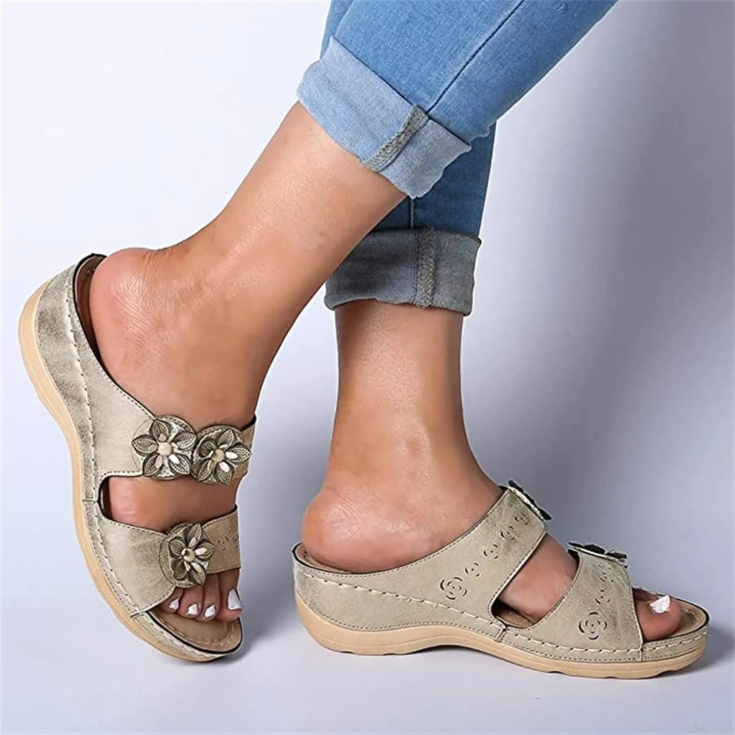 Ladmiple Sandals Women Dressy Summer Flat Arch Support Comfort Walking Open Toe Orthotic Slides Orthopedic Flip Flops 2024