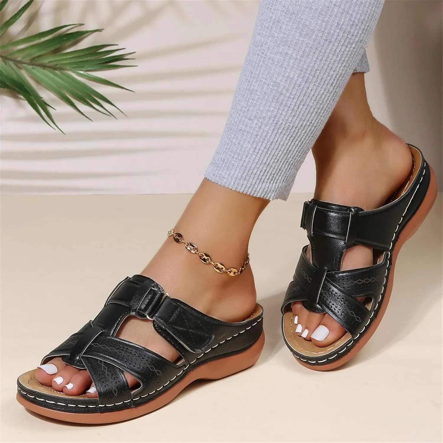 Ladmiple Sandals Women Dressy Summer Flat Flip Flops Orthotic Slides Comfortable Walking Orthopedic Slipper with Arch Support