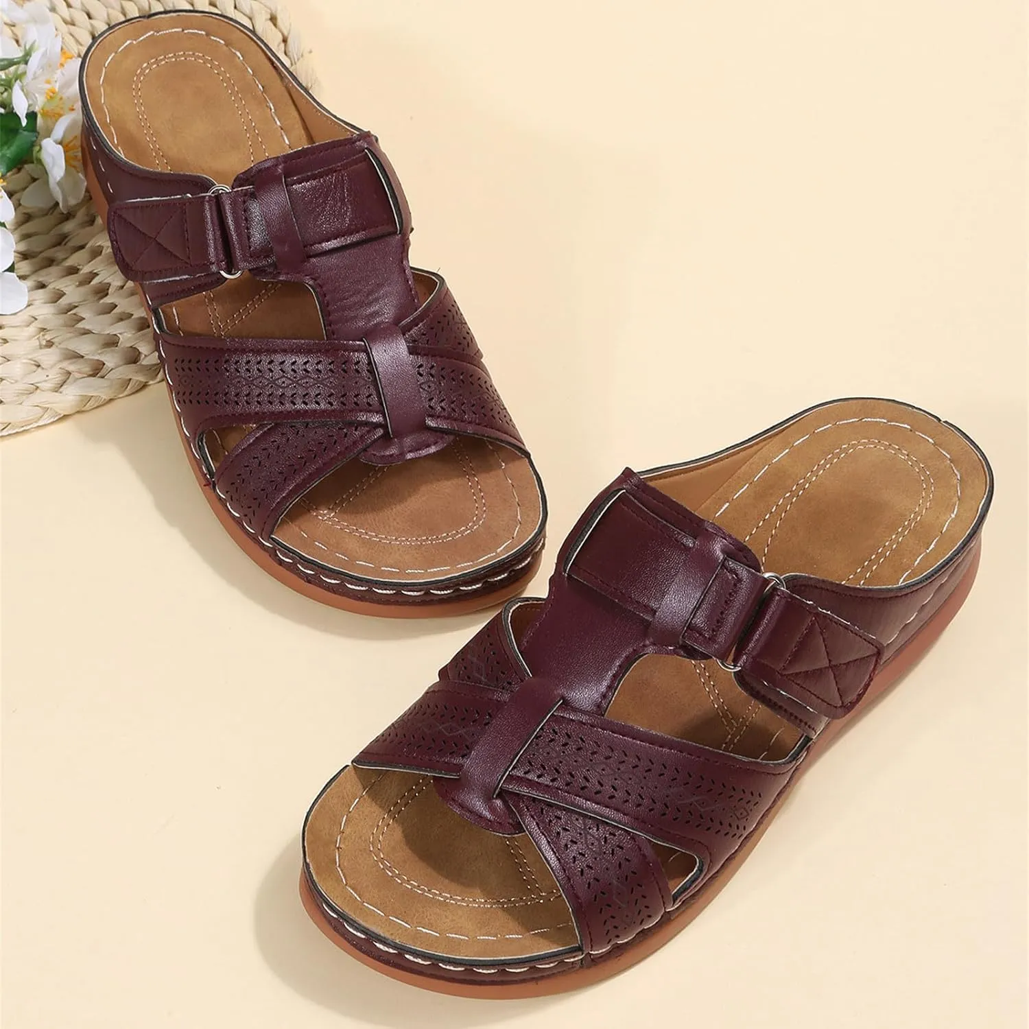 Ladmiple Sandals Women Dressy Summer Flat Flip Flops Orthotic Slides Comfortable Walking Orthopedic Slipper with Arch Support