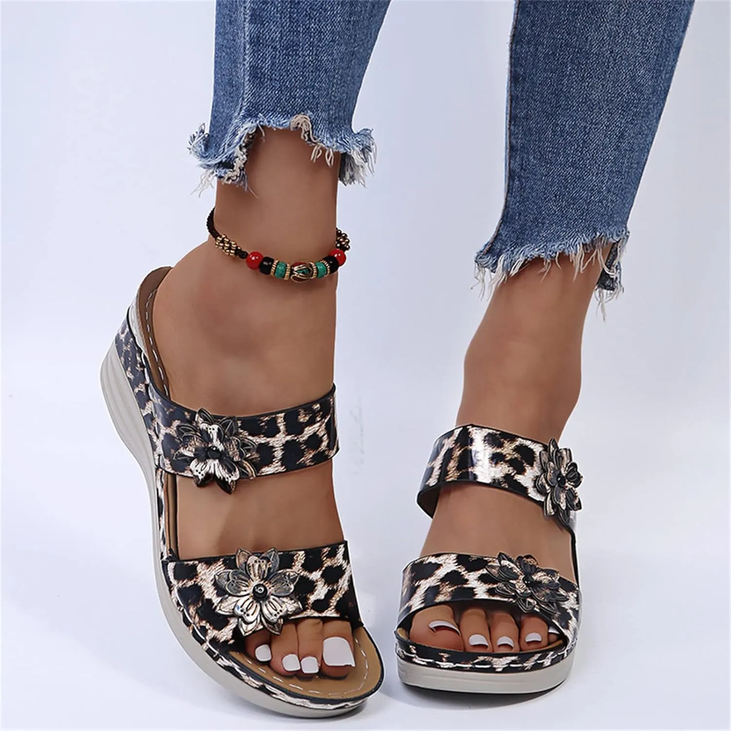 Ladmiple Sandals Women Dressy Summer Wedge Comfortable Orthopedic Slides Casual Slip On Orthotic Flip Flops With Arch Support