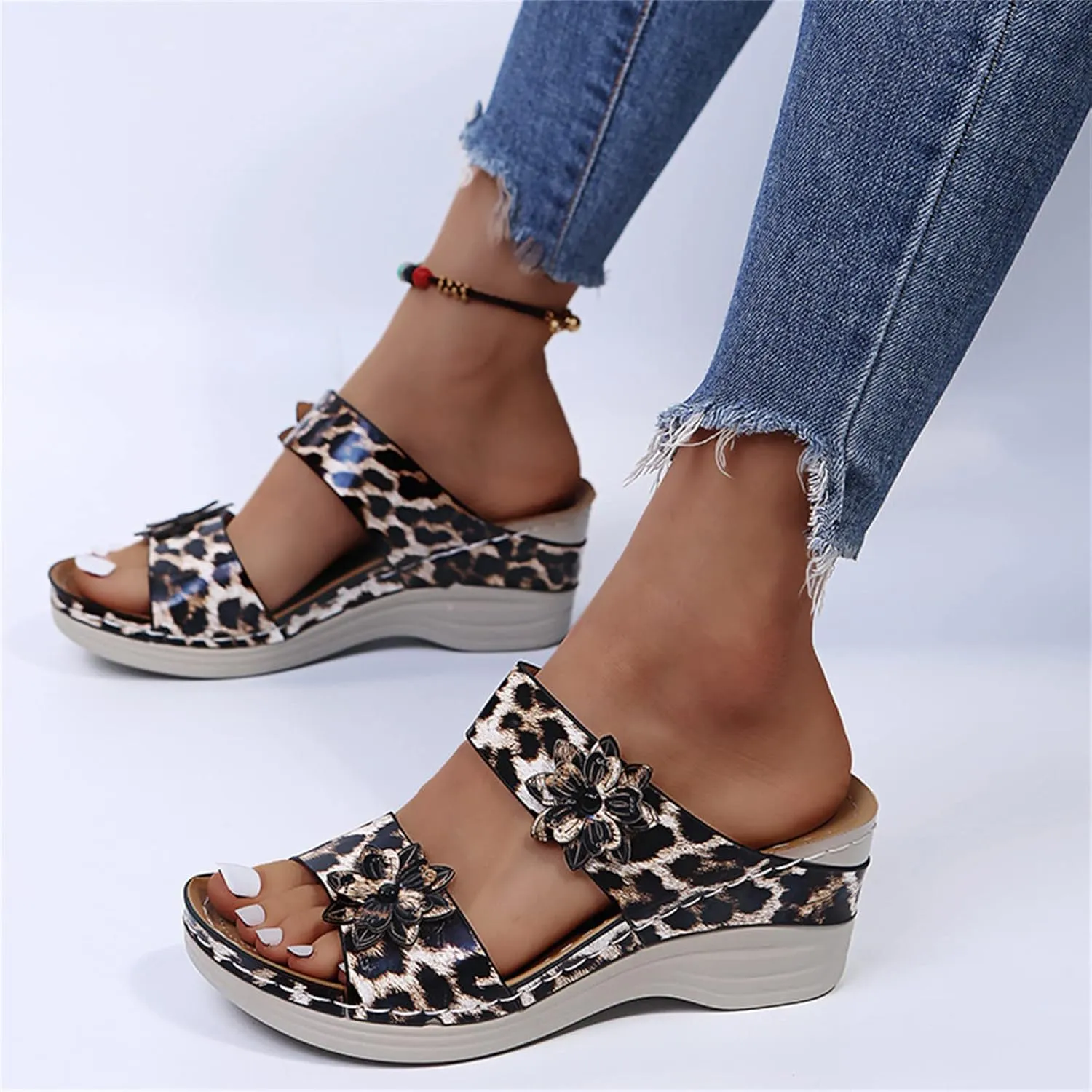 Ladmiple Sandals Women Dressy Summer Wedge Comfortable Orthopedic Slides Casual Slip On Orthotic Flip Flops With Arch Support