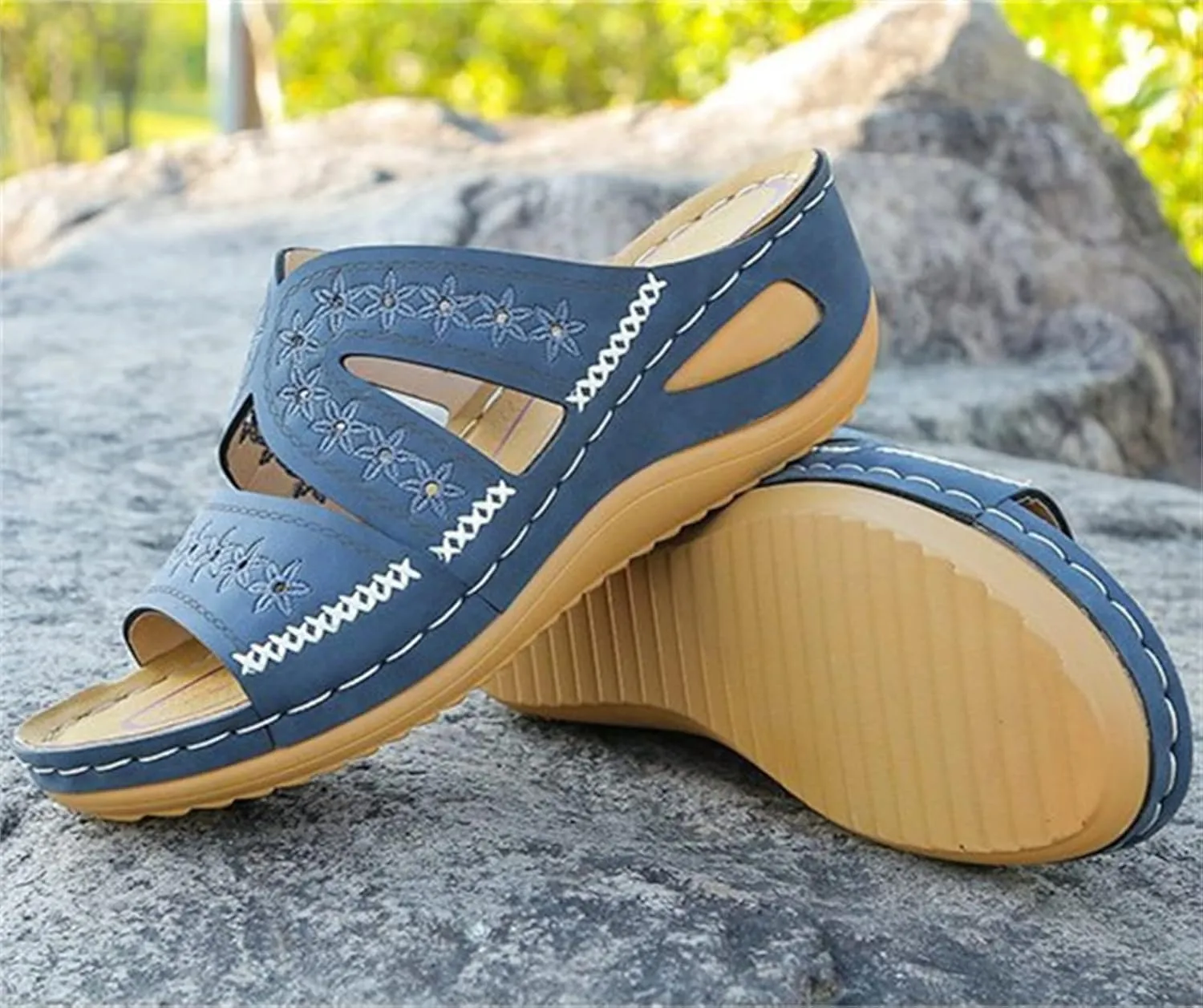 Ladmiple Sandals Women Fashion Wedges Orthotic Slides Dressy Summer Comfort Walking Orthopedic Flip Flops with Arch Support