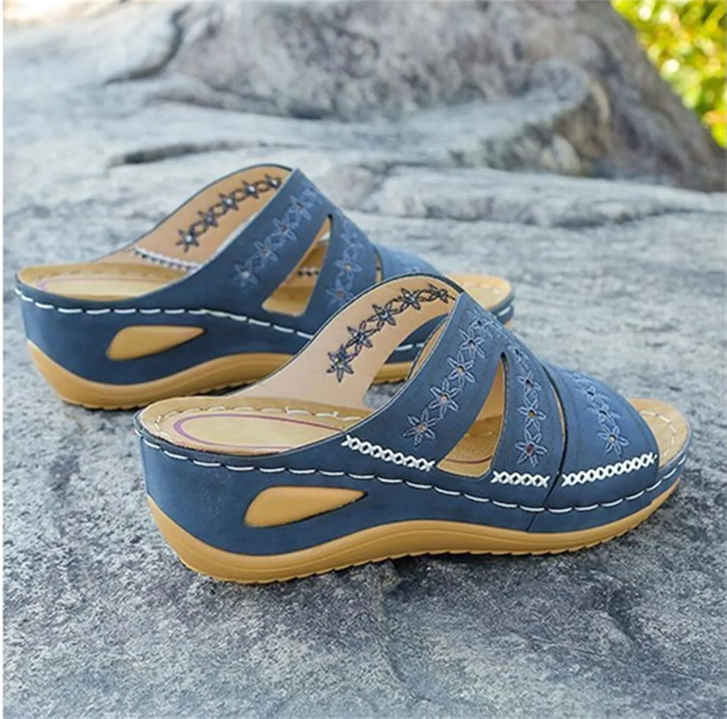 Ladmiple Sandals Women Fashion Wedges Orthotic Slides Dressy Summer Comfort Walking Orthopedic Flip Flops with Arch Support