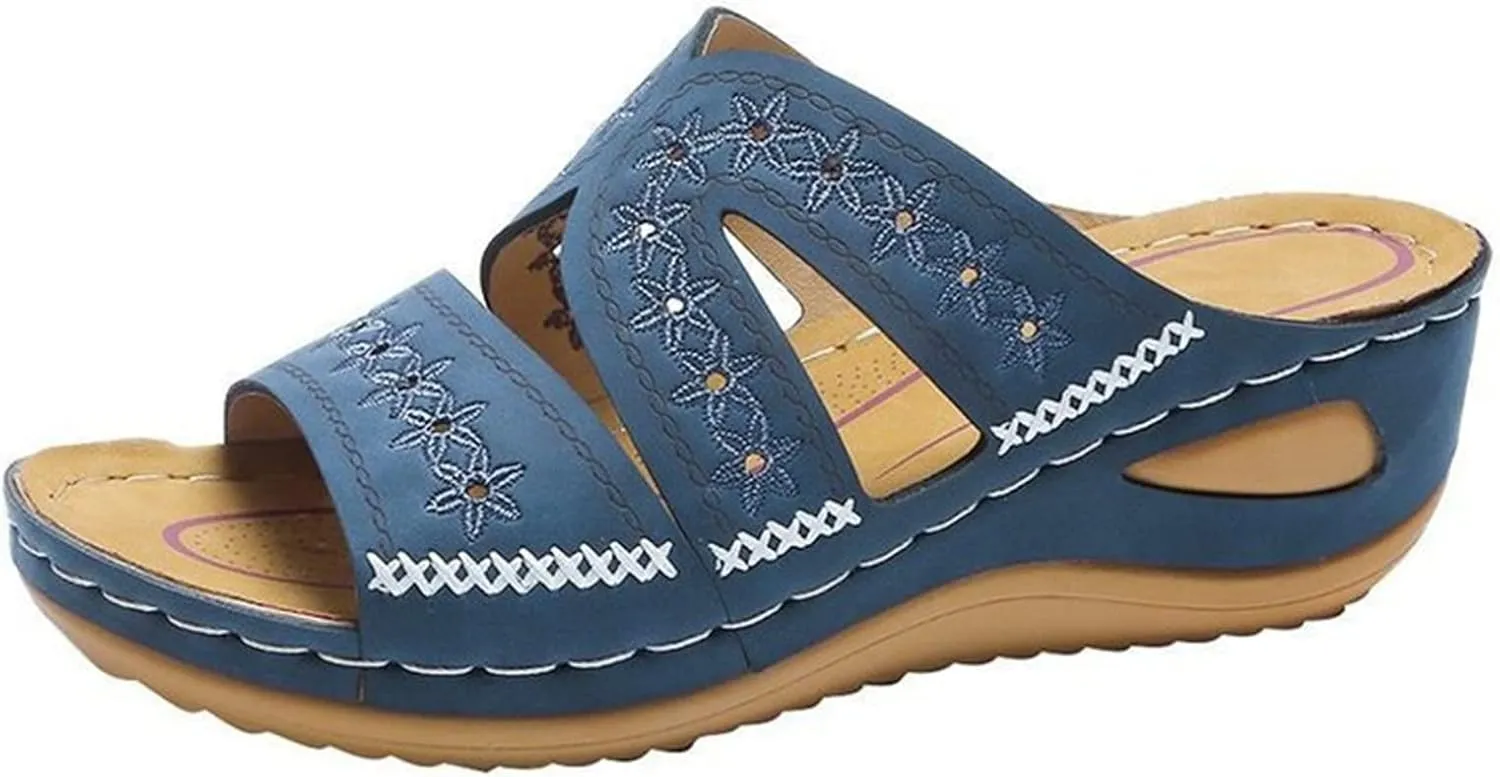 Ladmiple Sandals Women Fashion Wedges Orthotic Slides Dressy Summer Comfort Walking Orthopedic Flip Flops with Arch Support