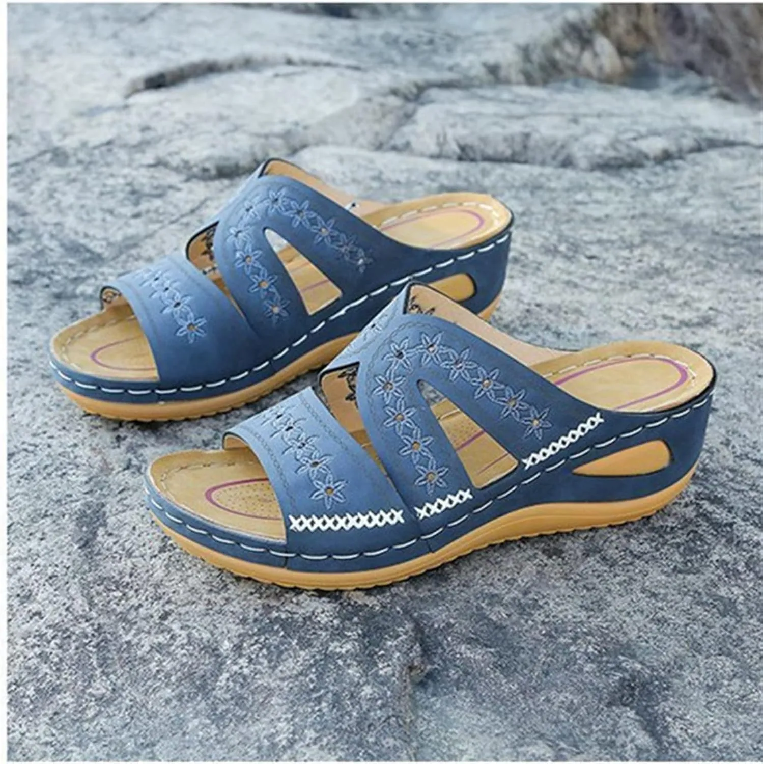 Ladmiple Sandals Women Fashion Wedges Orthotic Slides Dressy Summer Comfort Walking Orthopedic Flip Flops with Arch Support