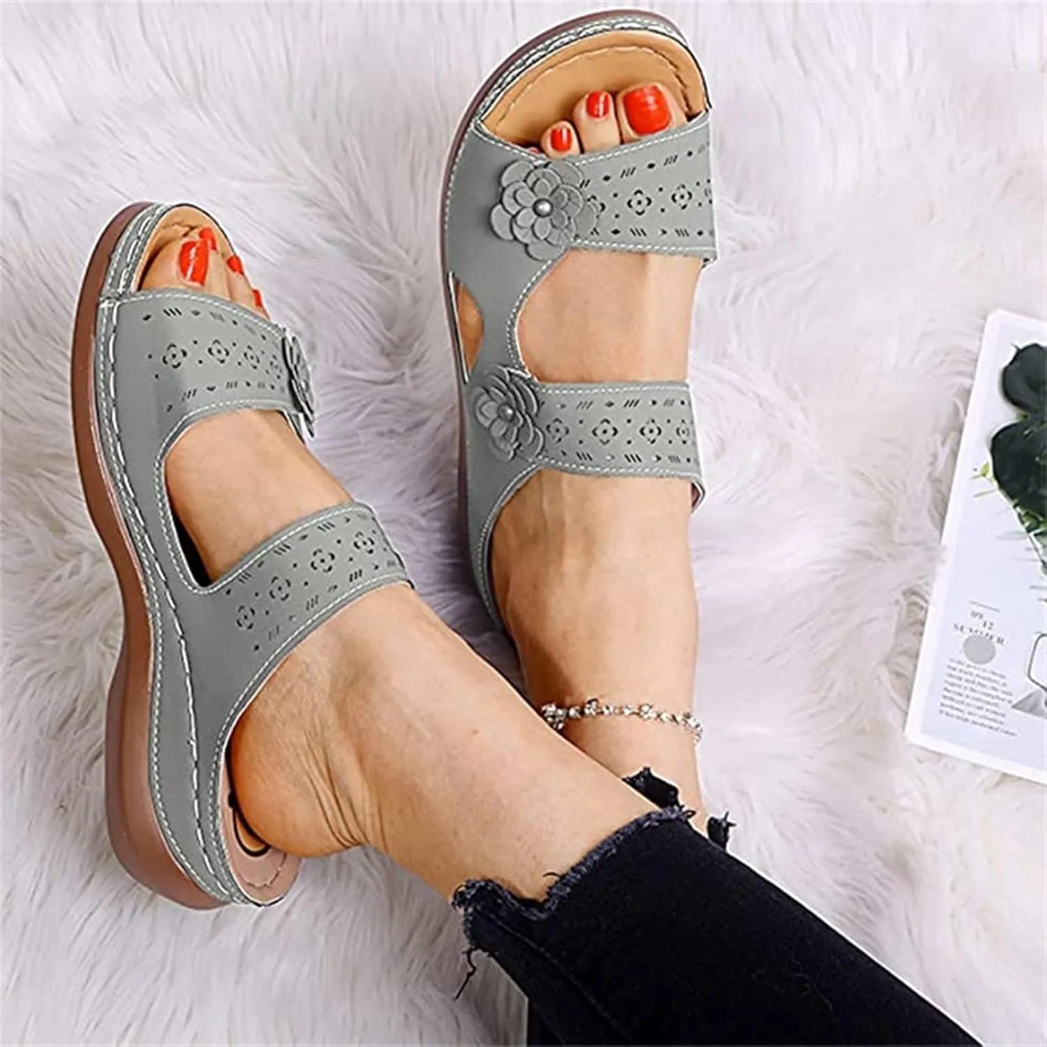 Ladmiple Womens Sandals Comfortable Arch Support Orthotic Slides Orthopedic Dressy Summer Walking Flip Flops Beach Shoes