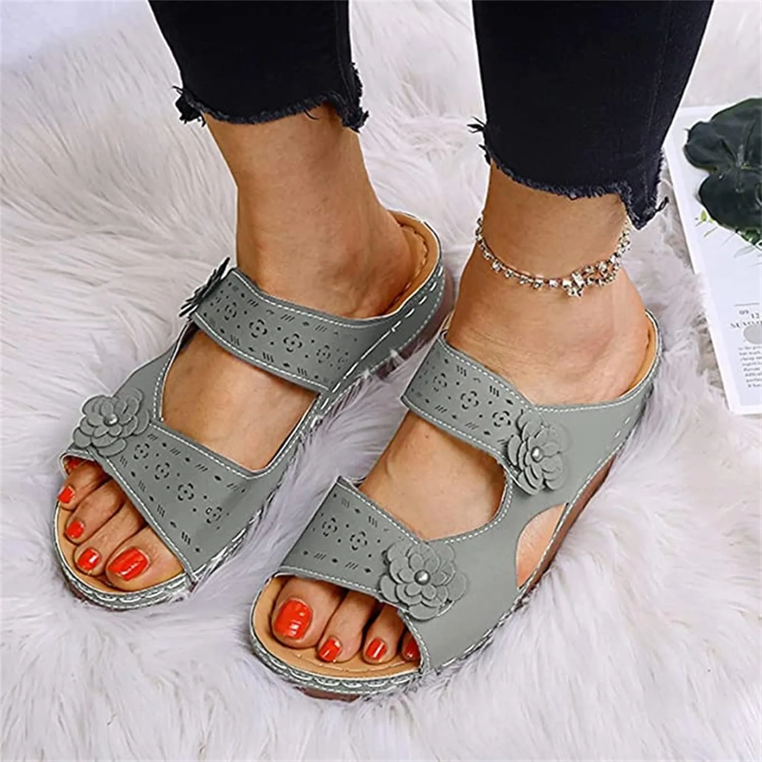 Ladmiple Womens Sandals Comfortable Arch Support Orthotic Slides Orthopedic Dressy Summer Walking Flip Flops Beach Shoes