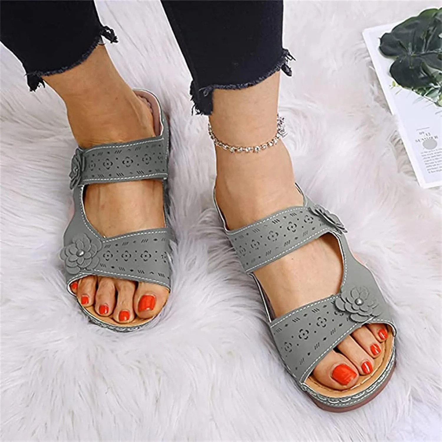 Ladmiple Womens Sandals Comfortable Arch Support Orthotic Slides Orthopedic Dressy Summer Walking Flip Flops Beach Shoes