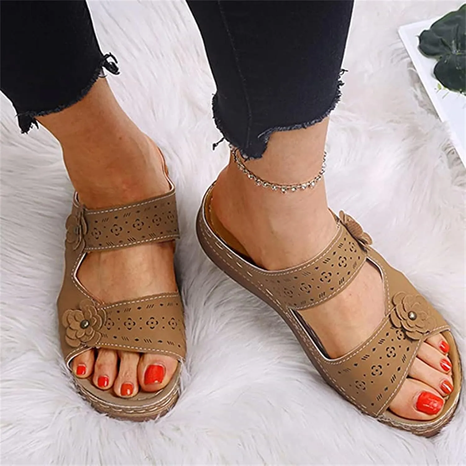 Ladmiple Womens Sandals Comfortable Arch Support Orthotic Slides Orthopedic Dressy Summer Walking Flip Flops Beach Shoes
