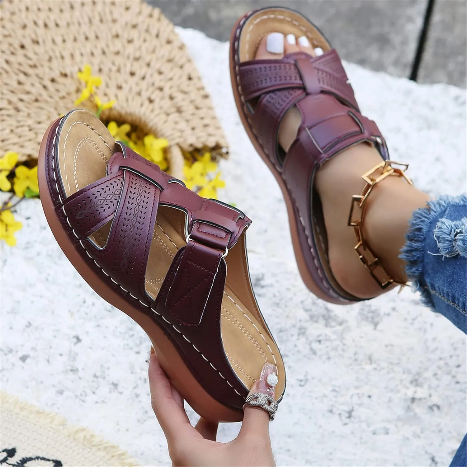 Ladmiple Womens Sandals With Arch Support Plantar Fasciitis Orthotic Flips Flops Flat feet Comfortable Orthopedic Slides