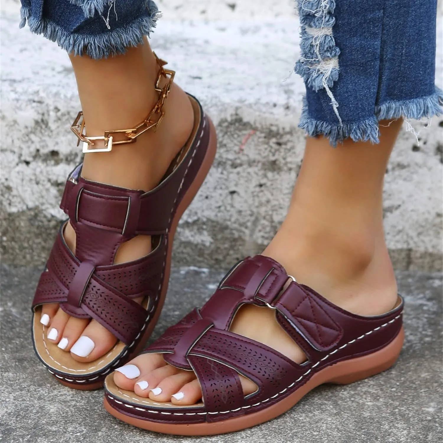 Ladmiple Womens Sandals With Arch Support Plantar Fasciitis Orthotic Flips Flops Flat feet Comfortable Orthopedic Slides