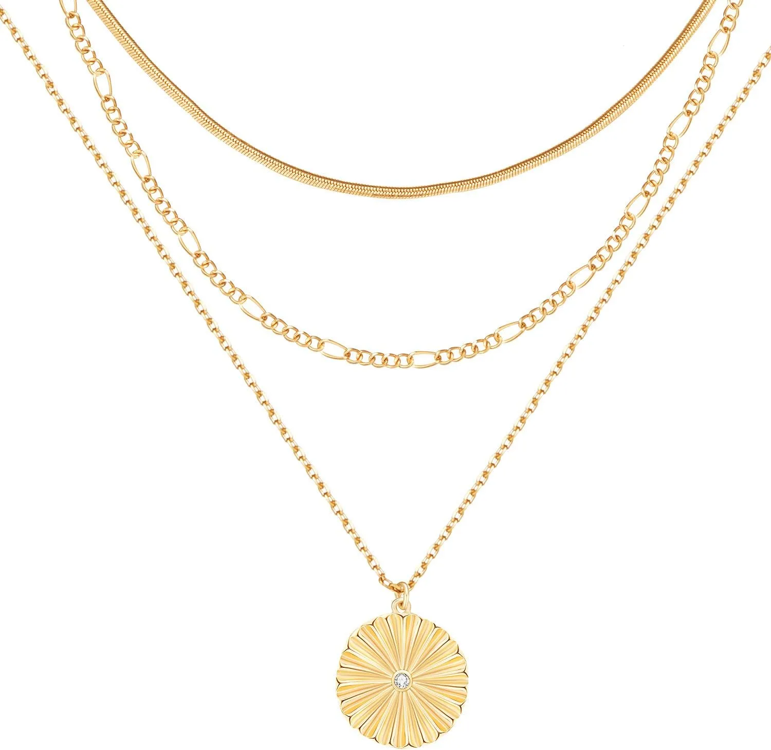 LANE WOODS Gold Layered Necklaces for Women Girls Dainty Layering Coin Lock Eye Snake Pendant Jewelry Gifts