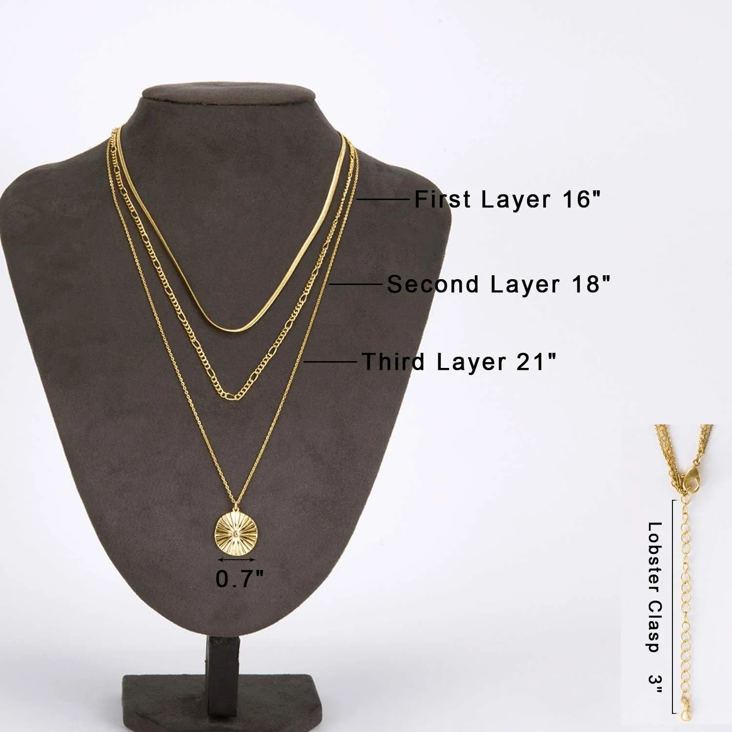 LANE WOODS Gold Layered Necklaces for Women Girls Dainty Layering Coin Lock Eye Snake Pendant Jewelry Gifts
