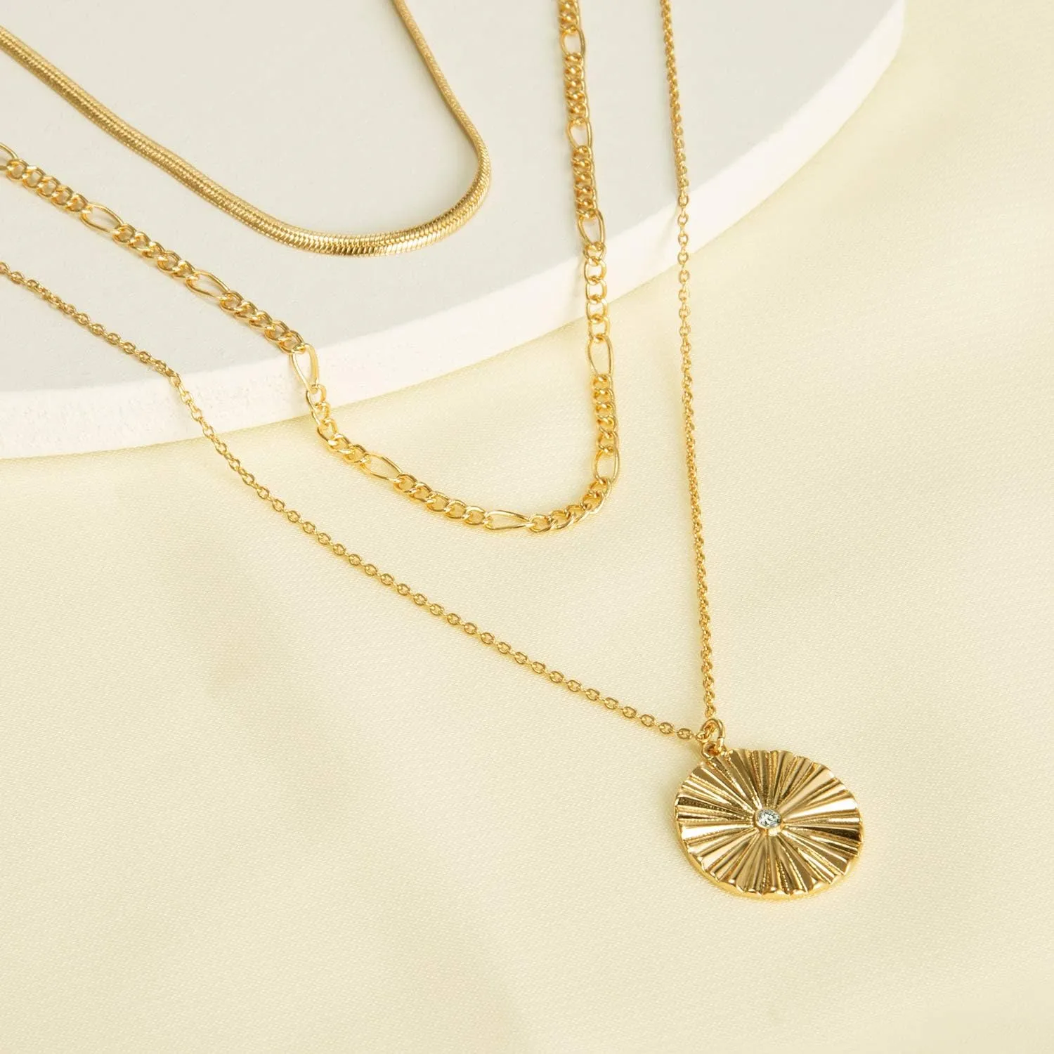 LANE WOODS Gold Layered Necklaces for Women Girls Dainty Layering Coin Lock Eye Snake Pendant Jewelry Gifts