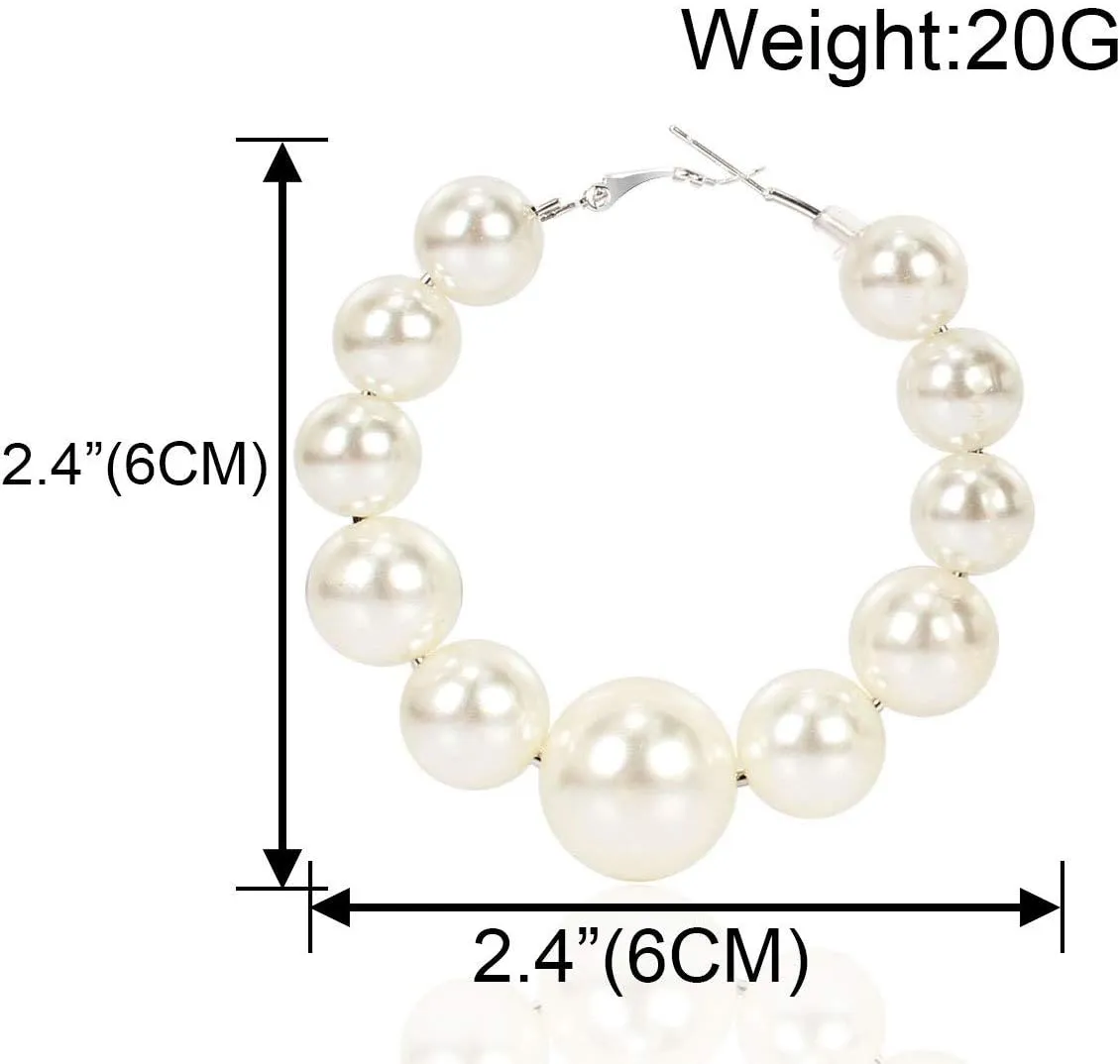 Large Simulated Pearl Hoop Earrings Women Red White Beads Hypoallergenic Statement Earrings Elegant Wedding Jewelry Christmas Gifts
