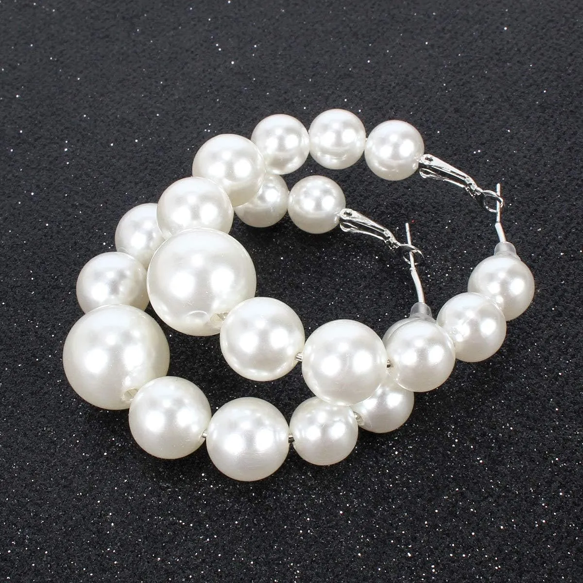 Large Simulated Pearl Hoop Earrings Women Red White Beads Hypoallergenic Statement Earrings Elegant Wedding Jewelry Christmas Gifts