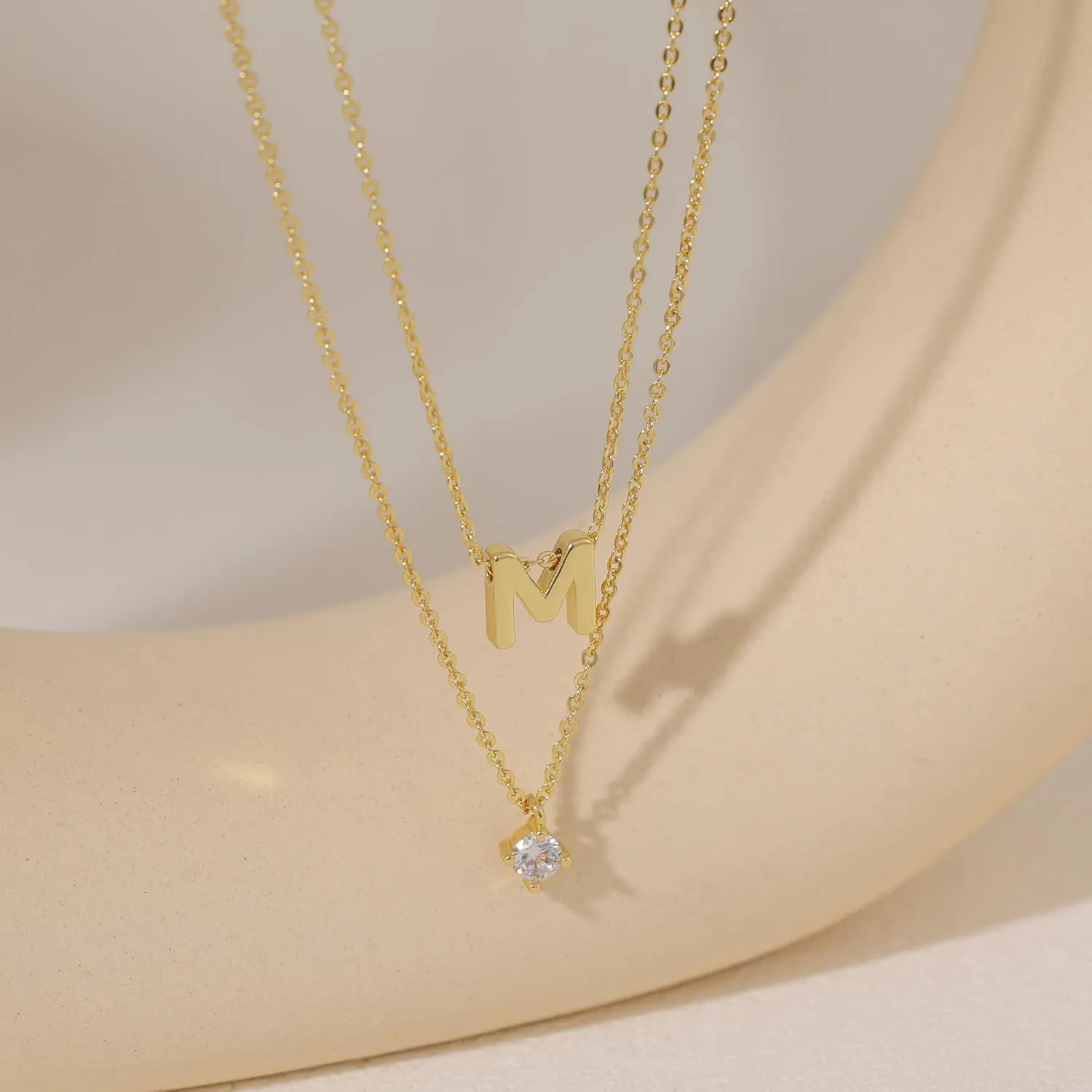 Layered Initial Necklaces for Women, 14k Gold Plated Cute Letter Necklace Dainty Gold Initial Necklace Stack Personalized Name Choker Charm Gold Necklaces for Women Trendy Fashion Jewelry