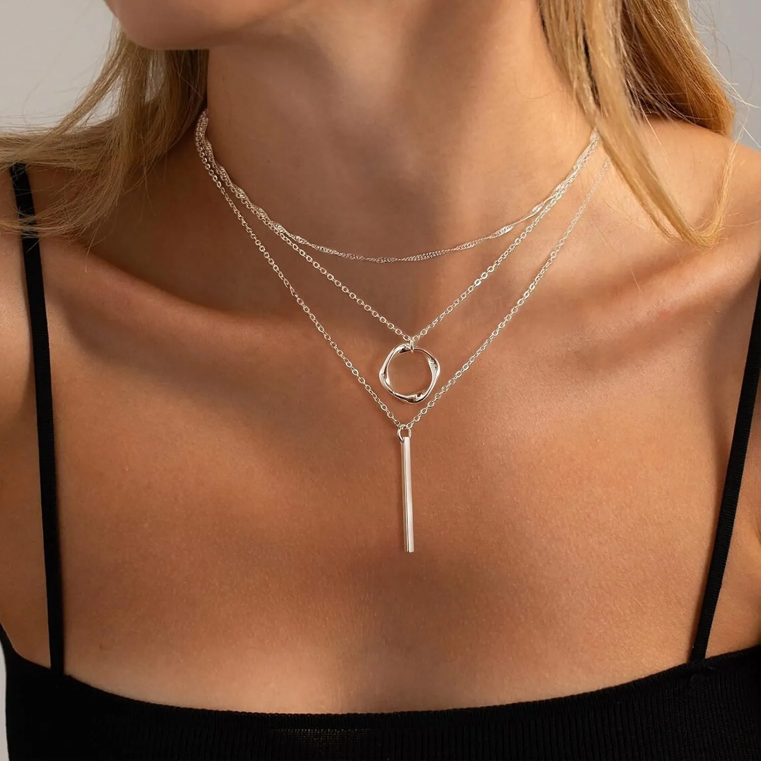 Layered Necklaces for Women Stackable Dainty 14K Real Gold Plated/Silver Chain Necklace Layering for Women Adjustable Chain Cute Fashion Pendant Choker Necklaces Trendy Jewelry Set Gift 